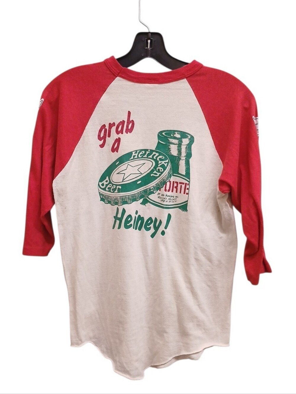 Vintage Red and Cream Heineken Baseball Raglan Tee 3/4 Sleeve  Size Small